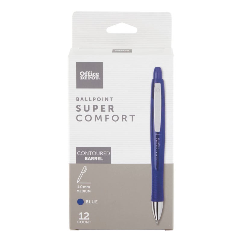Office DepotSuper Comfort Grip Retractable Ballpoint Pen, 1.0 mm, Medium Point, Blue Barrel, Blue Ink, pk Of 12, OD37317 - Image 1